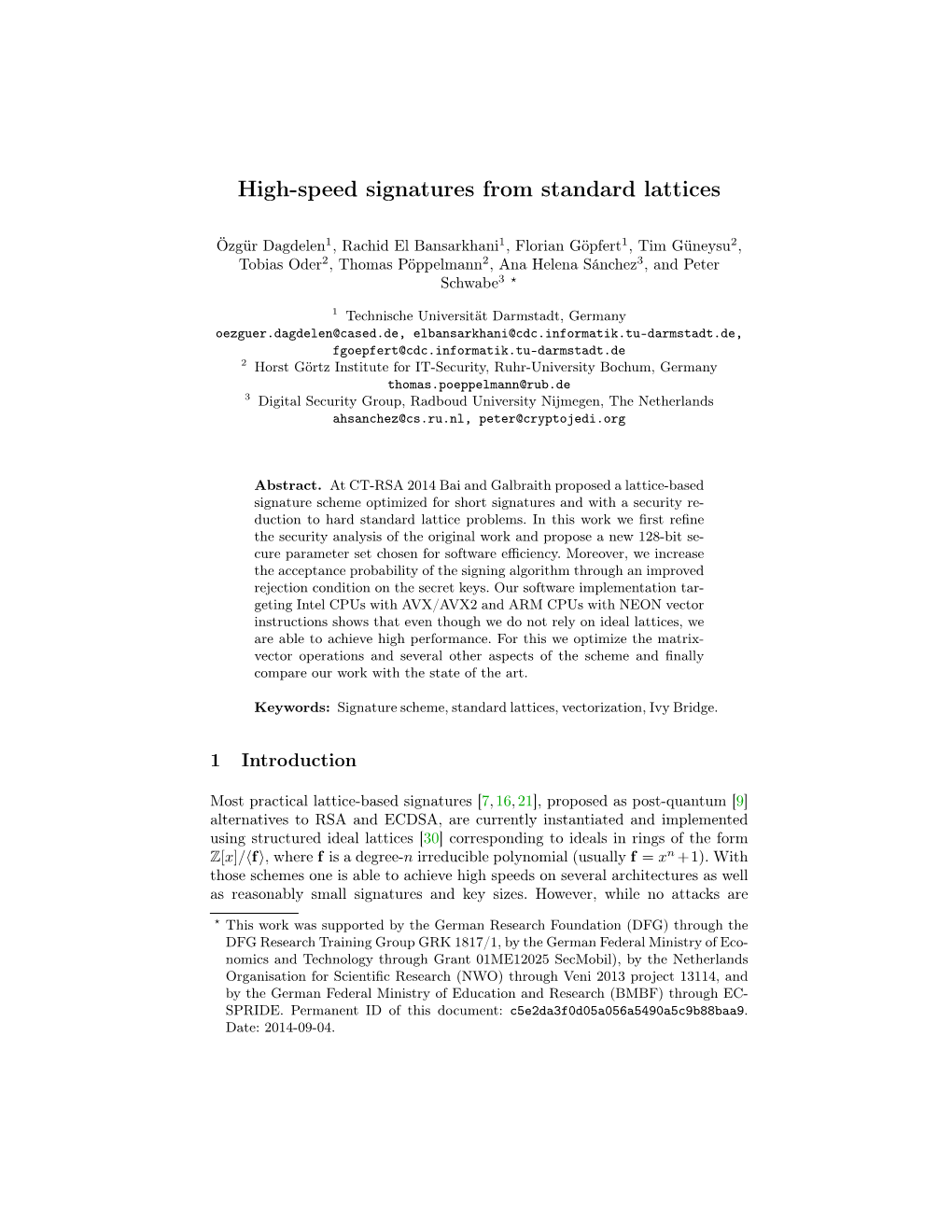 High-Speed Signatures from Standard Lattices