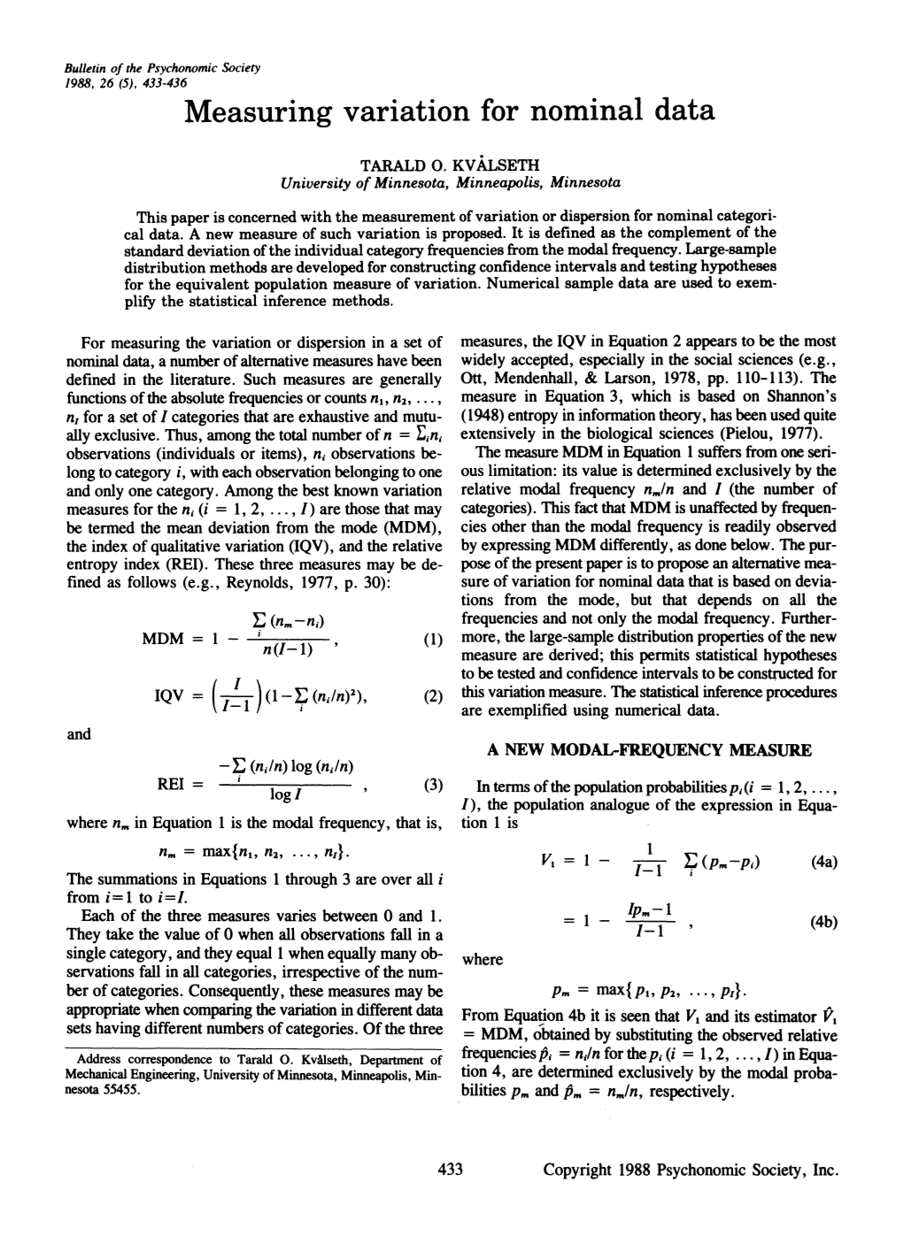 Measuring Variation for Nominal Data