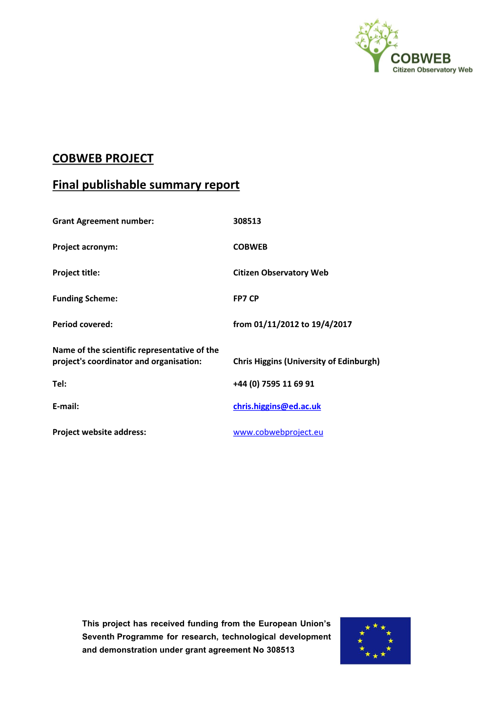 COBWEB PROJECT Final Publishable Summary Report