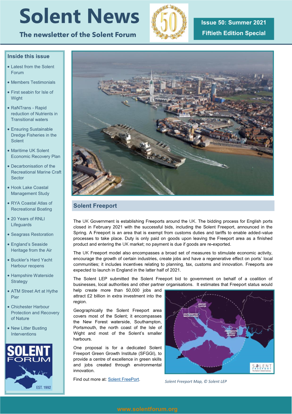 Solent News Issue 50: Summer 2021 the Newsletter of the Solent Forum Fiftieth Edition Special