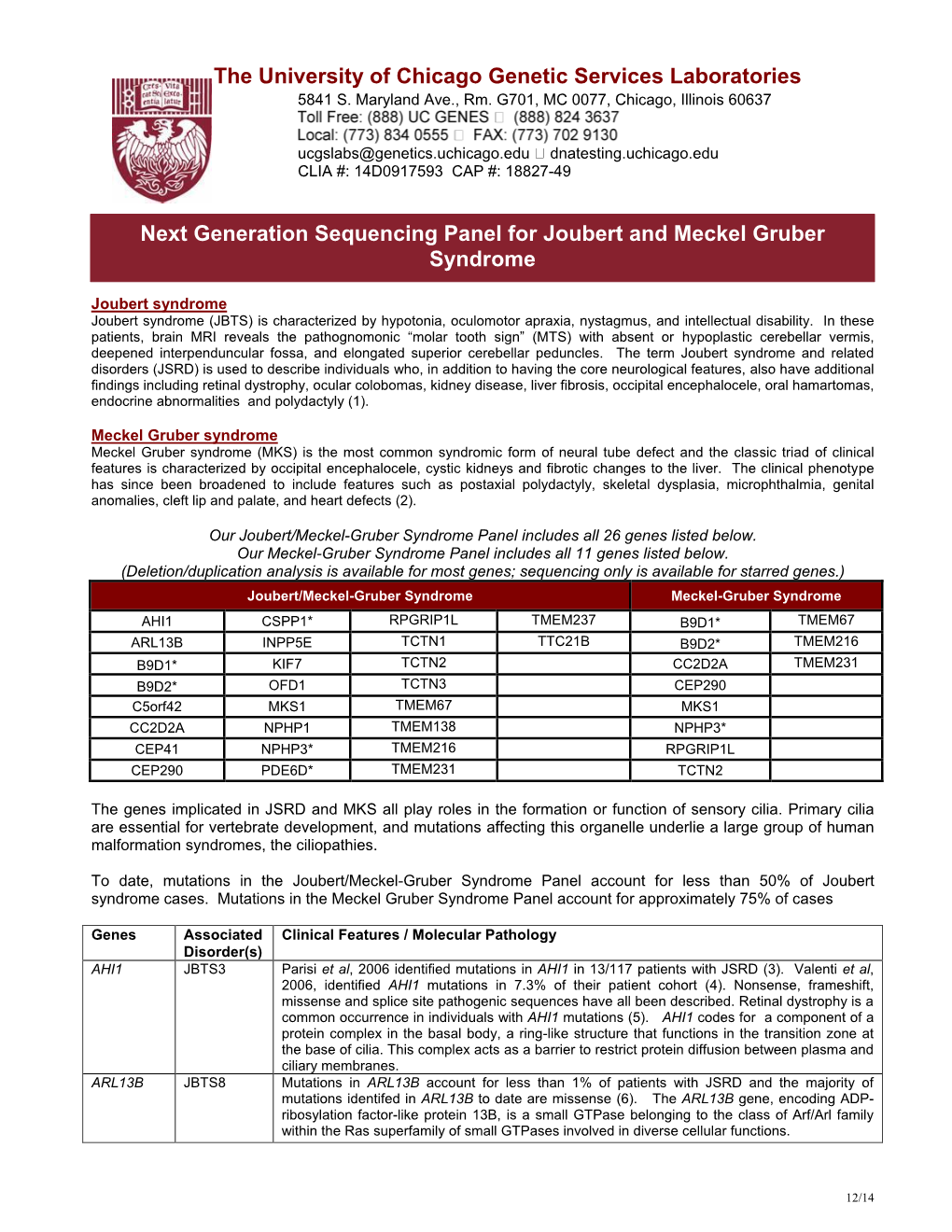 Information Sheet on Ciliopathy Testing