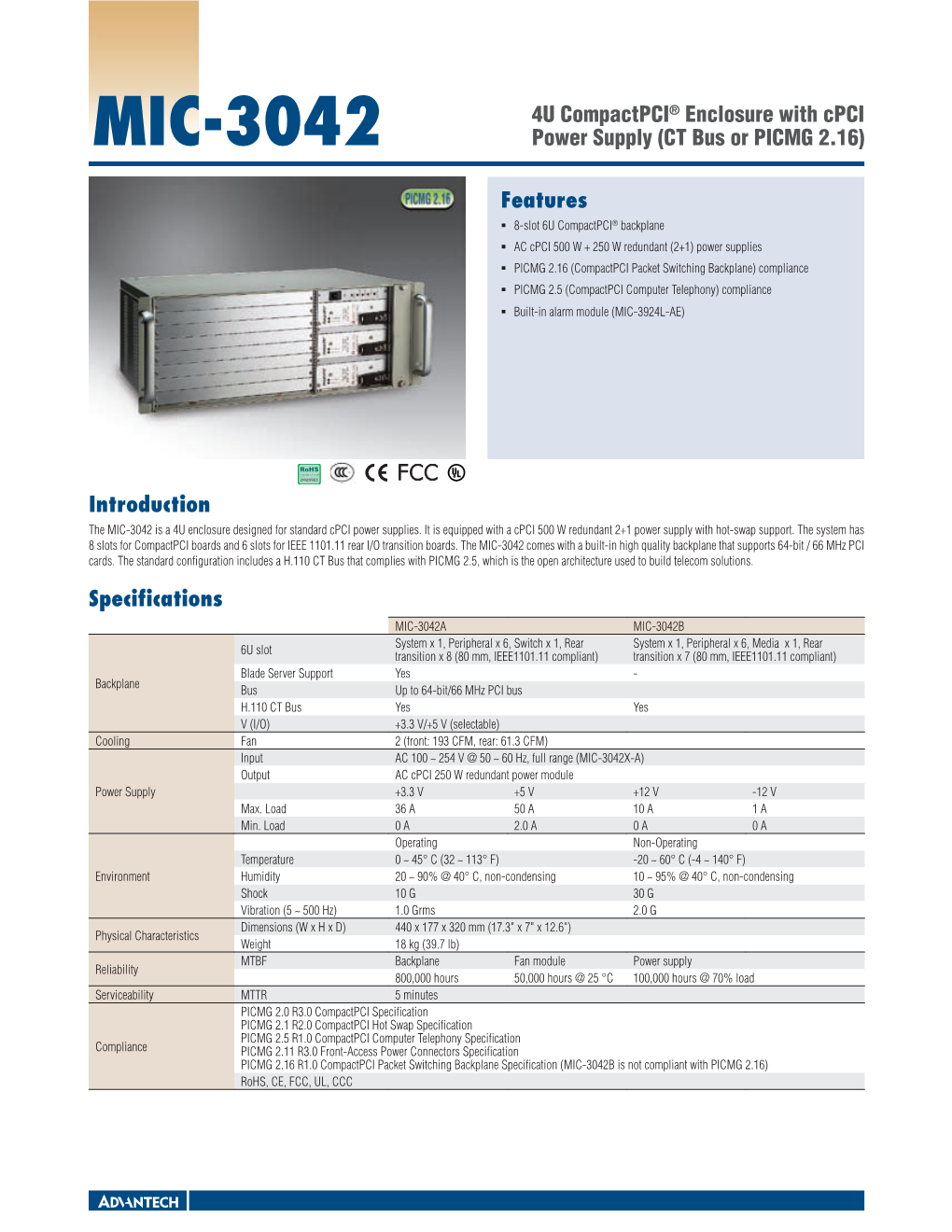 MIC-3042 Power Supply (CT Bus Or PICMG 2.16)