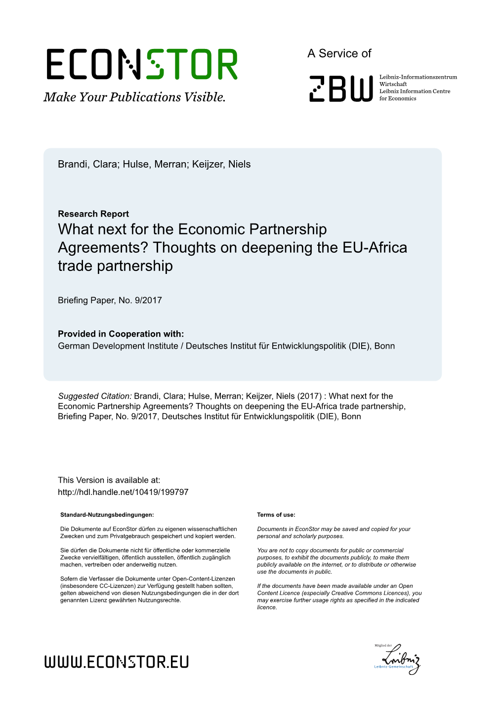 What Next for the Economic Partnership Agreements? Thoughts on Deepening the EU-Africa Trade Partnership
