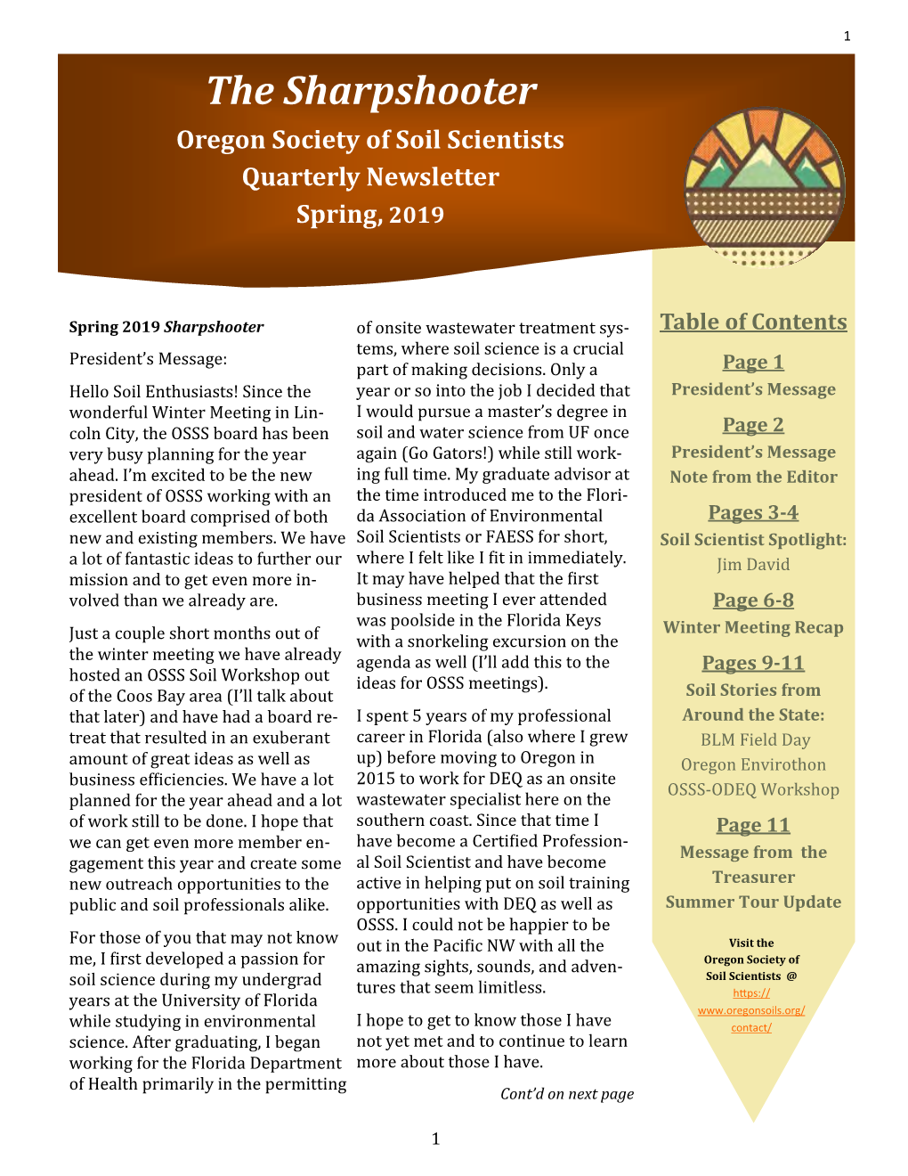 The Sharpshooter Oregon Society of Soil Scientists Quarterly Newsletter Spring, 2019