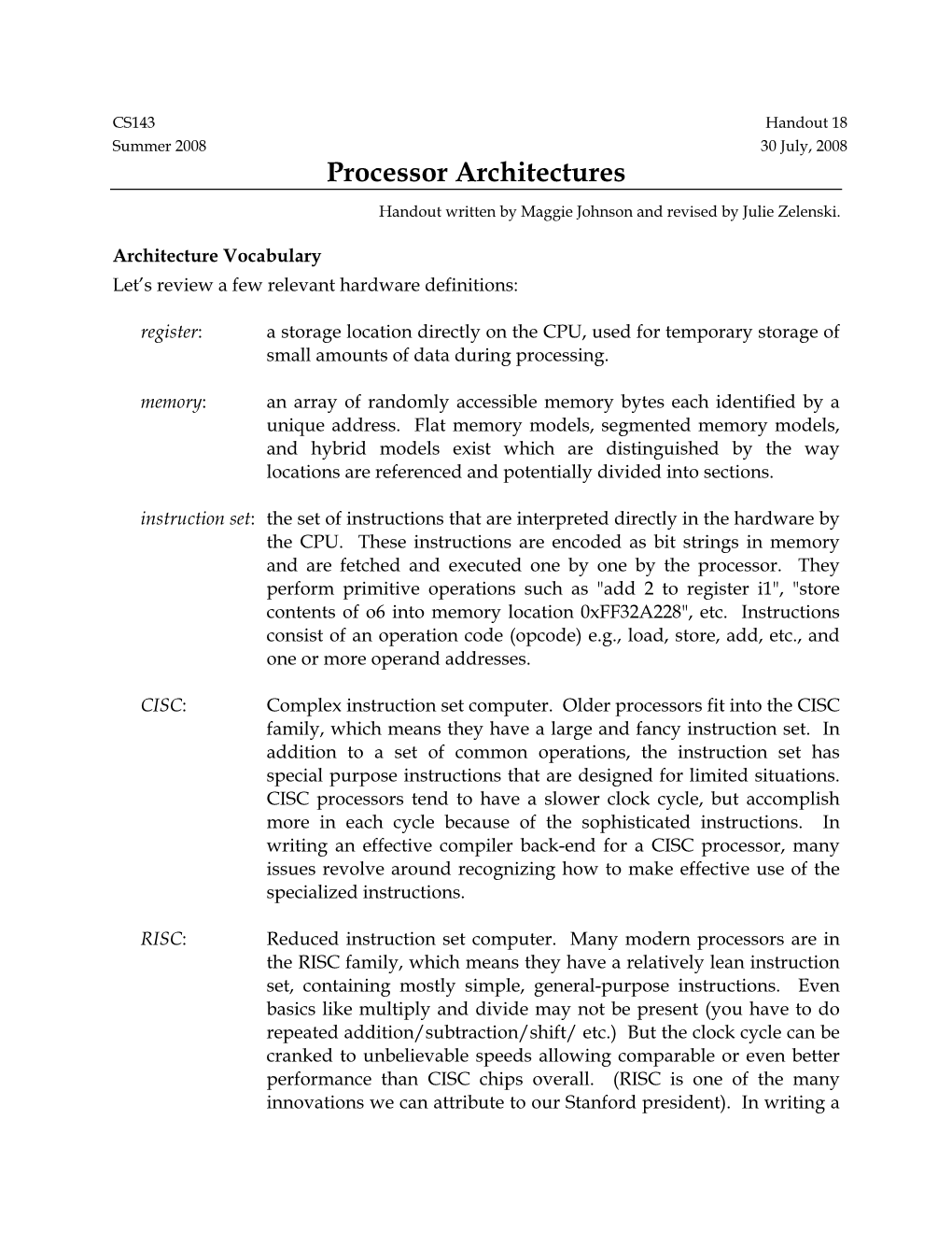 Processor Architectures