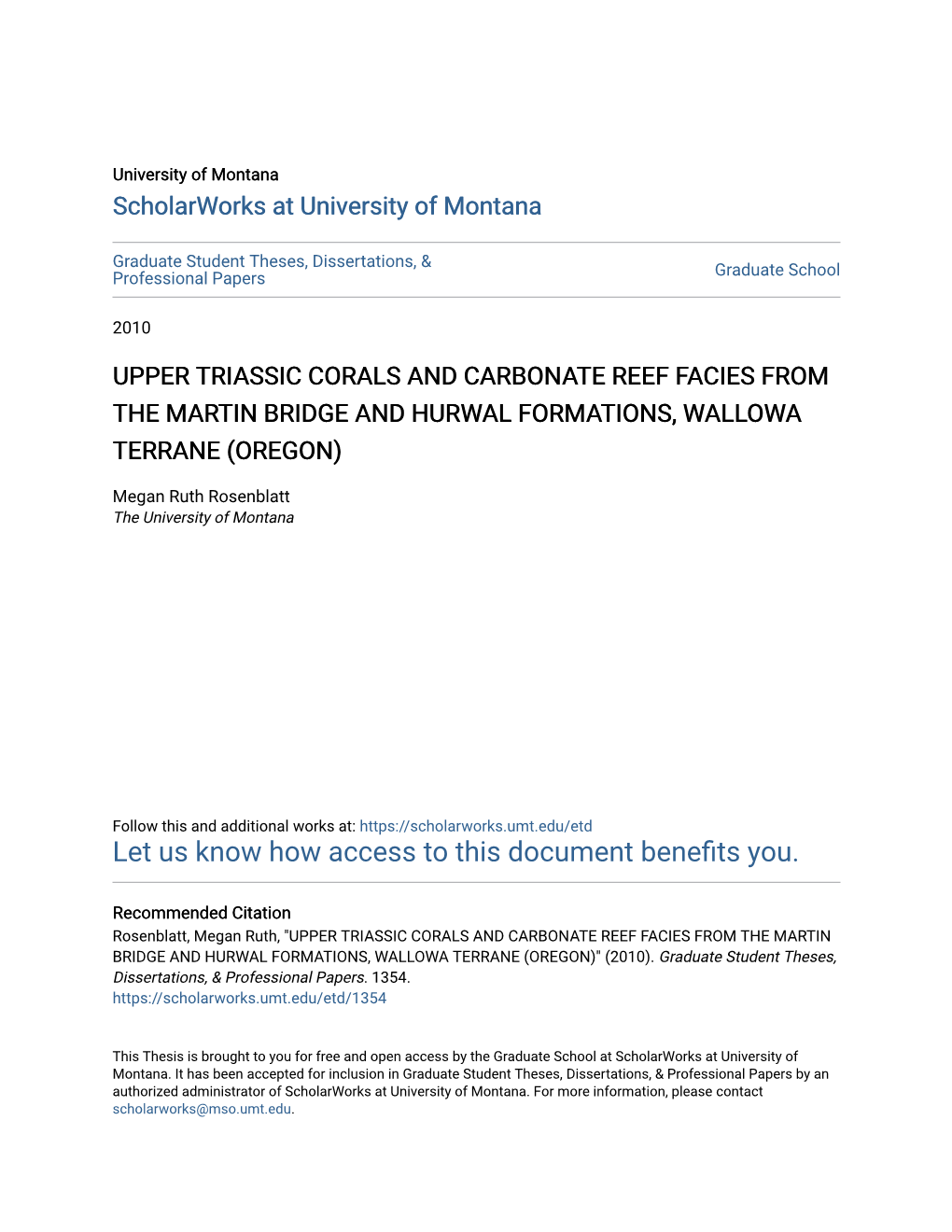 Upper Triassic Corals and Carbonate Reef Facies from the Martin Bridge and Hurwal Formations, Wallowa Terrane (Oregon)