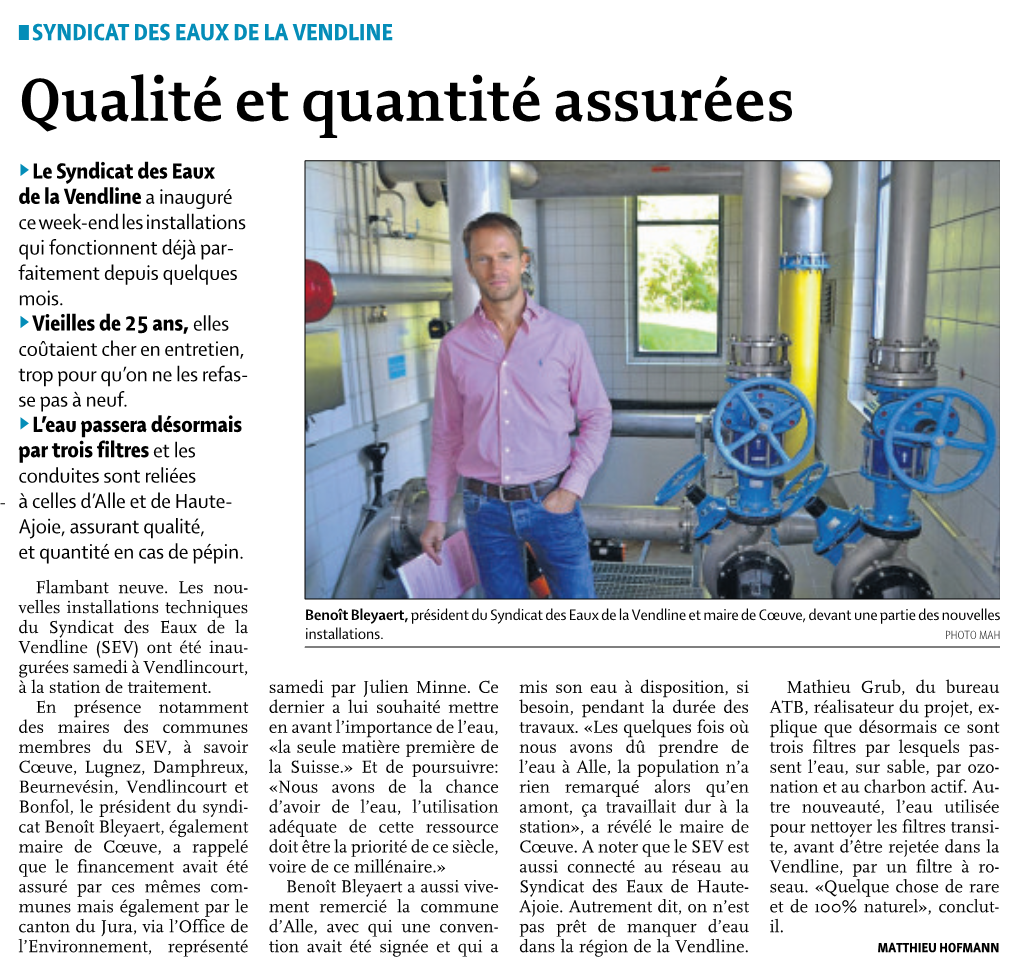 24.08.2015 – Le Quotidien Jurassien – Syndicat Des Eaux De La
