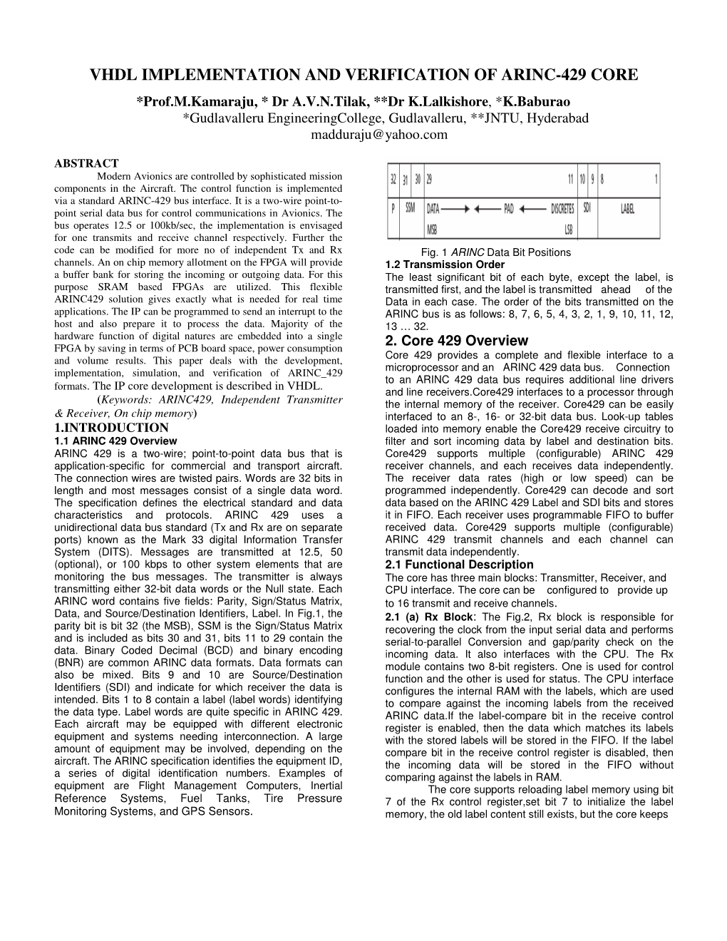 Vhdl Implementation and Verification of Arinc-429 Core