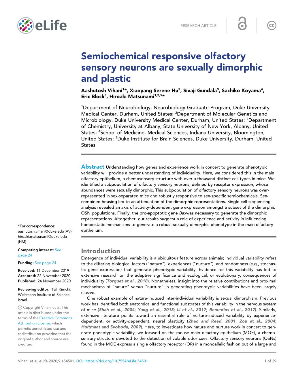 Semiochemical Responsive Olfactory Sensory Neurons Are Sexually