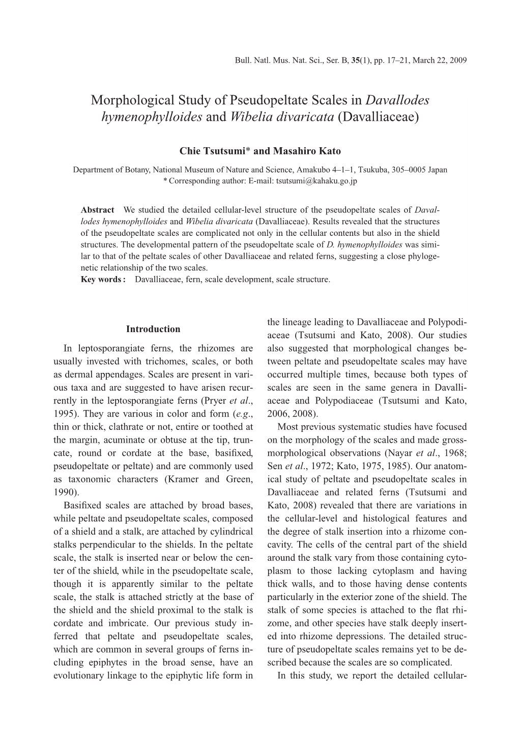 Morphological Study of Pseudopeltate Scales in Davallodes Hymenophylloides and Wibelia Divaricata (Davalliaceae)