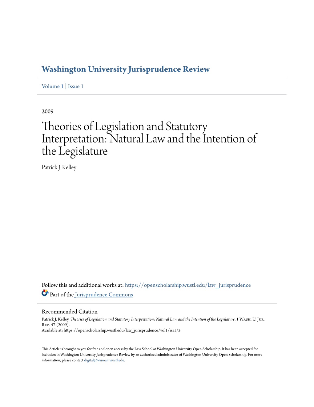 Theories of Legislation and Statutory Interpretation: Natural Law and the Intention of the Legislature Patrick J