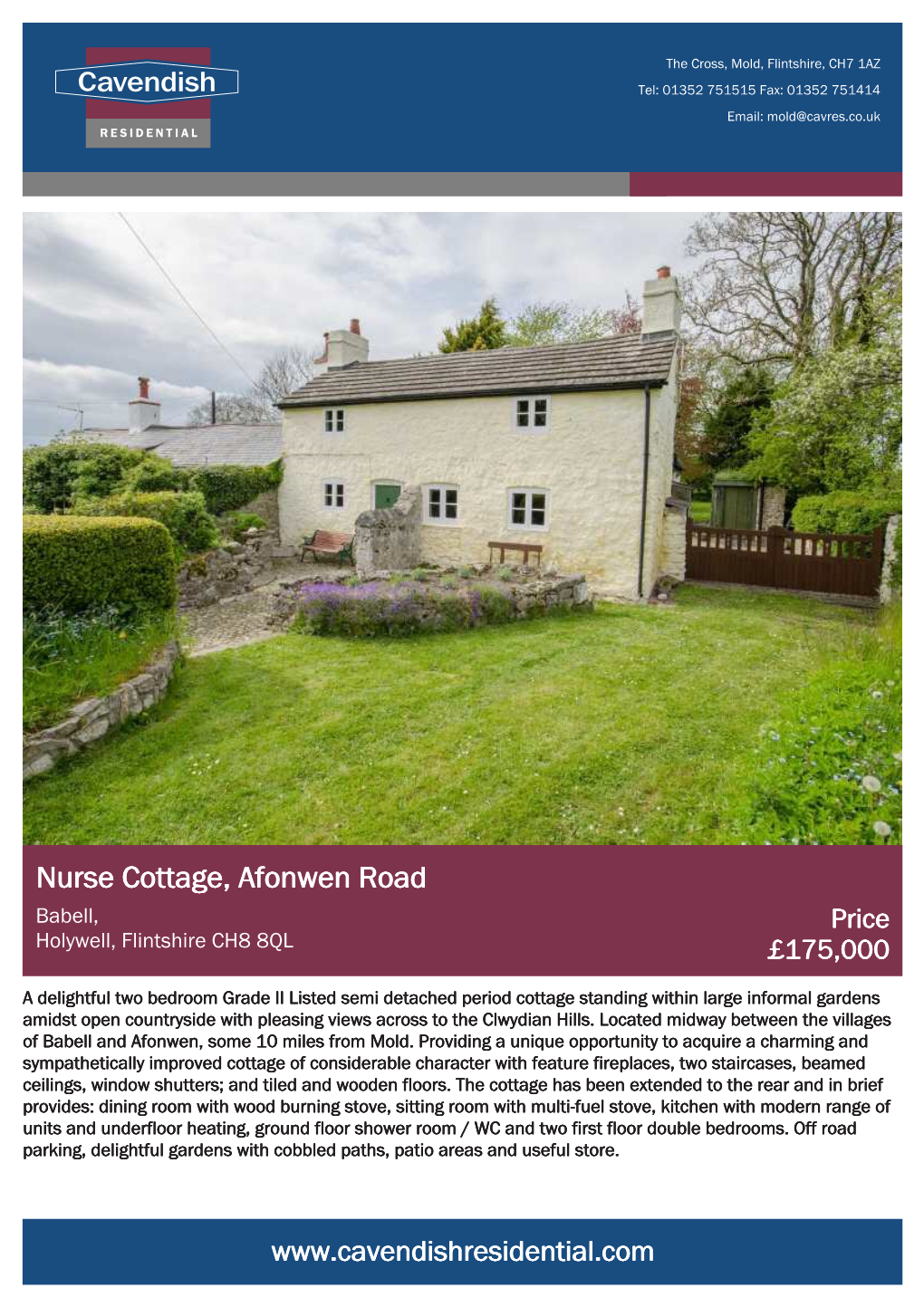 Nurse Cottage, Afonwen Road Babell, Price Holywell, Flintshire CH8 8QL £175,000