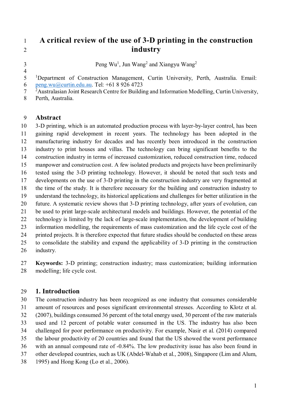 A Critical Review of the Use of 3-D Printing in the Construction Industry