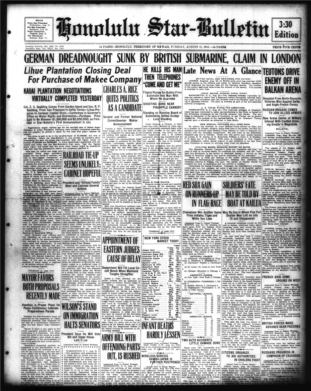 Sumaffle, CLAP I ONDO Aoillji HIS WAN Plantation Closing Late News at a Glance TEUTONS DRIVE THEN TELEPHONES BRITISH NAVAL MEN REWARDED for VICTORY