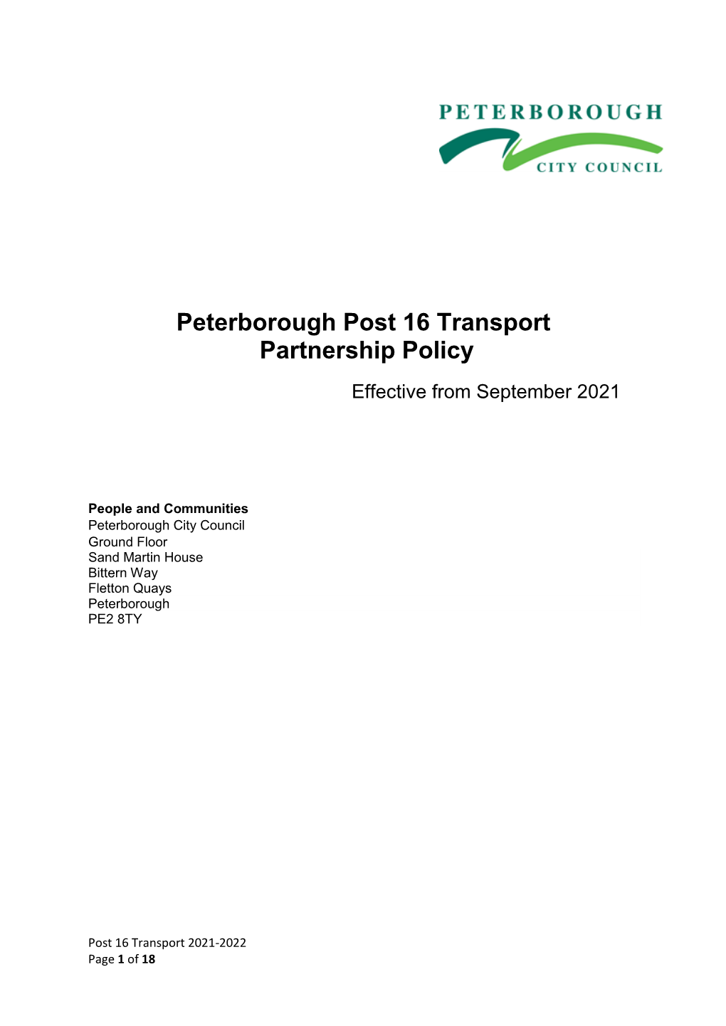 Peterborough Post 16 Transport 2021