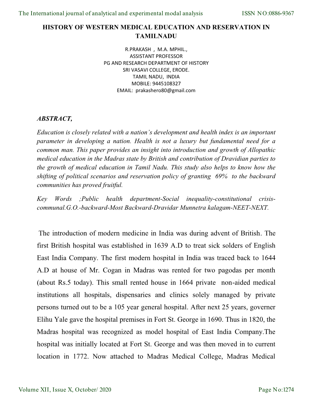 History of Western Medical Education and Reservation in Tamilnadu