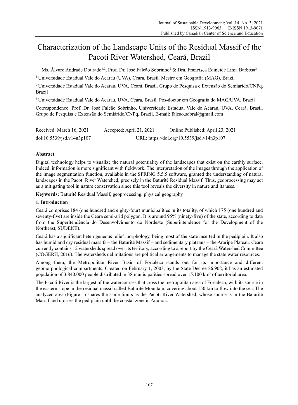 Characterization of the Landscape Units of the Residual Massif of the Pacoti River Watershed, Ceará, Brazil