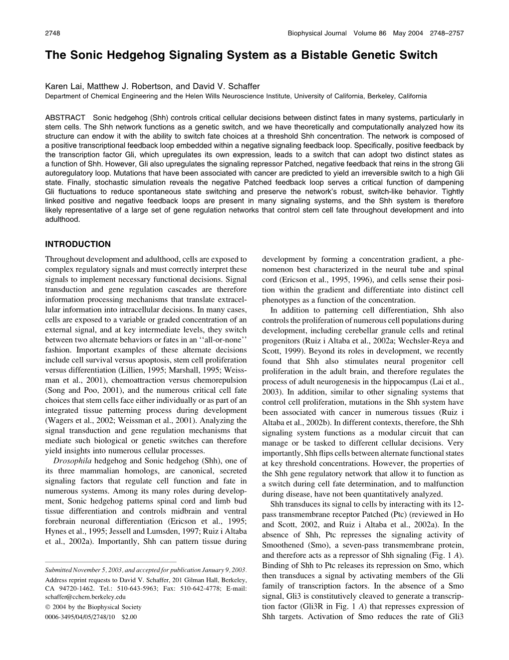 The Sonic Hedgehog Signaling System As a Bistable Genetic Switch