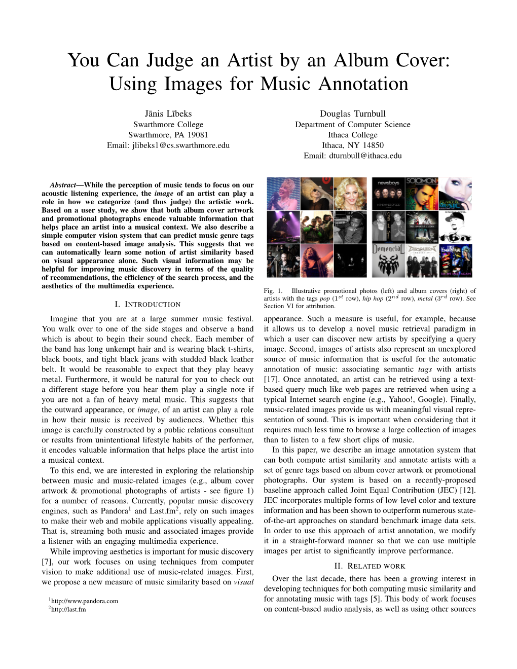 You Can Judge an Artist by an Album Cover: Using Images for Music Annotation