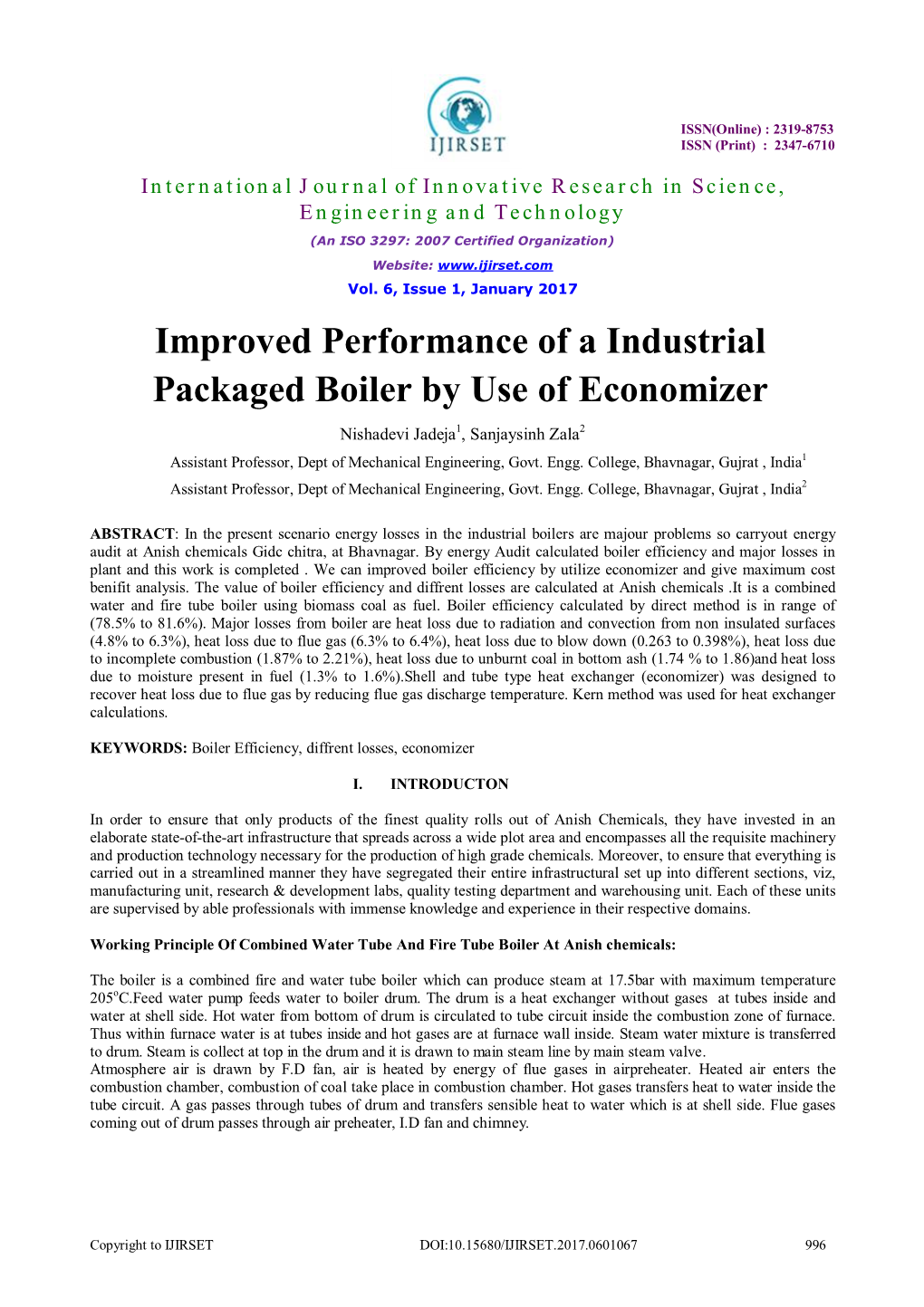 Improved Performance of a Industrial Packaged Boiler by Use