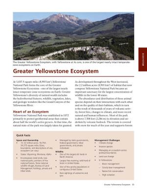 Greater Yellowstone Ecosystem, with Yellowstone at Its Core, Is One of the Largest Nearly Intact Temperate- Zone Ecosystems on Earth