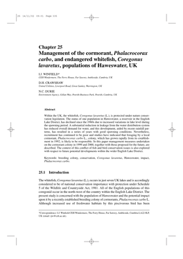 Management of the Cormorant, Phalacrocorax Carbo, and Endangered Whitefish, Coregonus Lavaretus, Populations of Haweswater, UK