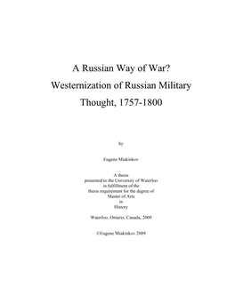 A Russian Way of War? Westernization of Russian Military Thought, 1757-1800