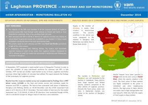 Laghman PROVINCE — RETURNEE and IDP MONITORING Mvam AFGHANISTAN - MONITORING BULLETIN #2 December 2016