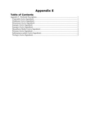 Appendix E Table of Contents Appendix E - Herbicide Descriptions