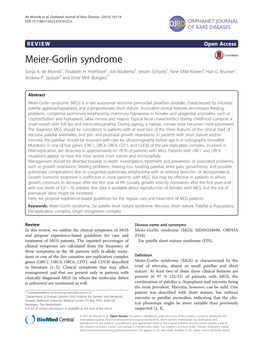 Meier-Gorlin Syndrome Sonja A