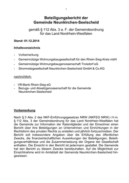 Beteiligungsbericht Der Gemeinde Neunkirchen-Seelscheid
