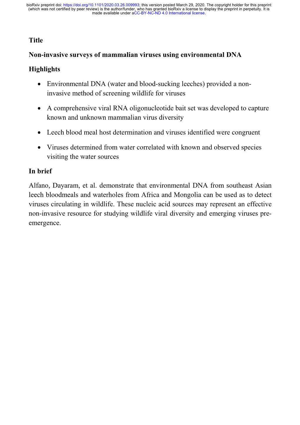 Non-Invasive Surveys of Mammalian Viruses Using Environmental DNA