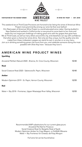 AMERICAN WINE PROJECT WINES Sparkling