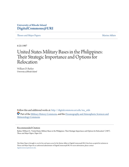 United States Military Bases in the Philippines: Their Trs Ategic Importance and Options for Relocation William D