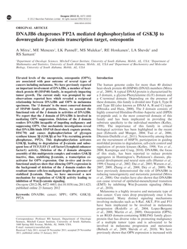 DNAJB6 Chaperones PP2A Mediated Dephosphorylation of GSK3&Beta