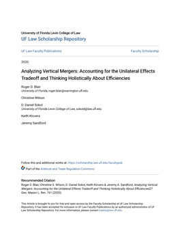 Analyzing Vertical Mergers: Accounting for the Unilateral Effects Tradeoff and Thinking Holistically About Efficiencies