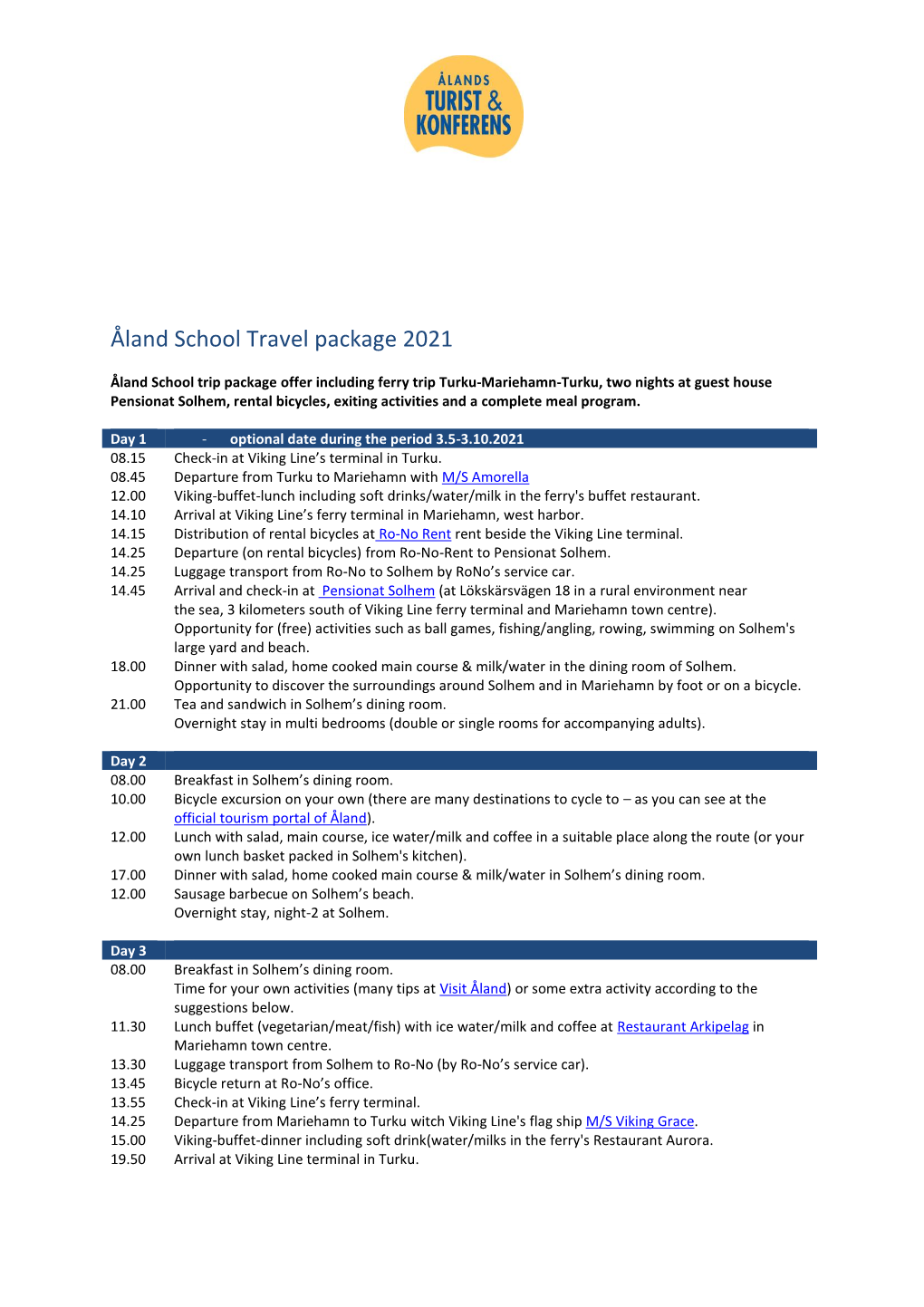 Åland School Travel Package 2021