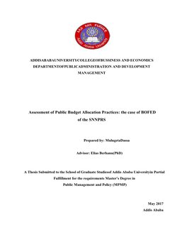 Assessment of Public Budget Allocation Practices: the Case of BOFED of the SNNPRS