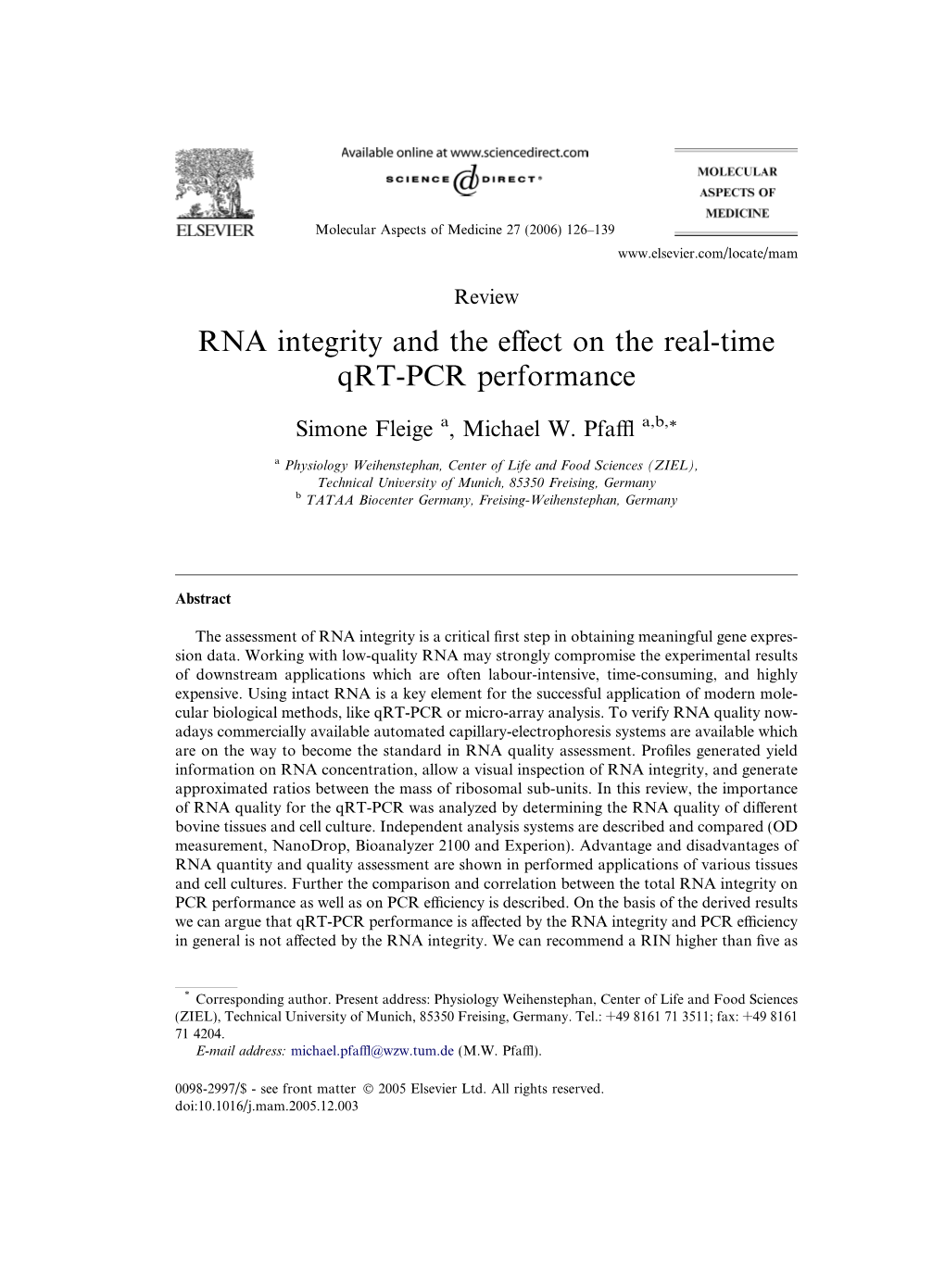 REVIEW: RNA Integrity and the Effect on the Real-Time Qrt-PCR Performance