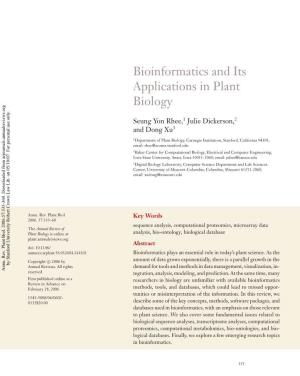 Bioinformatics and Its Applications in Plant Biology