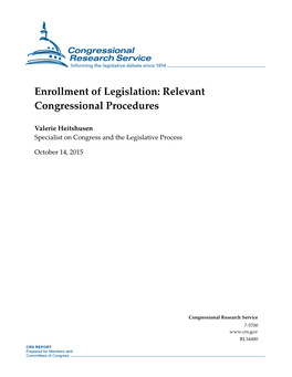 Enrollment of Legislation: Relevant Congressional Procedures