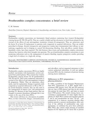 Prothrombin Complex Concentrates: a Brief Review