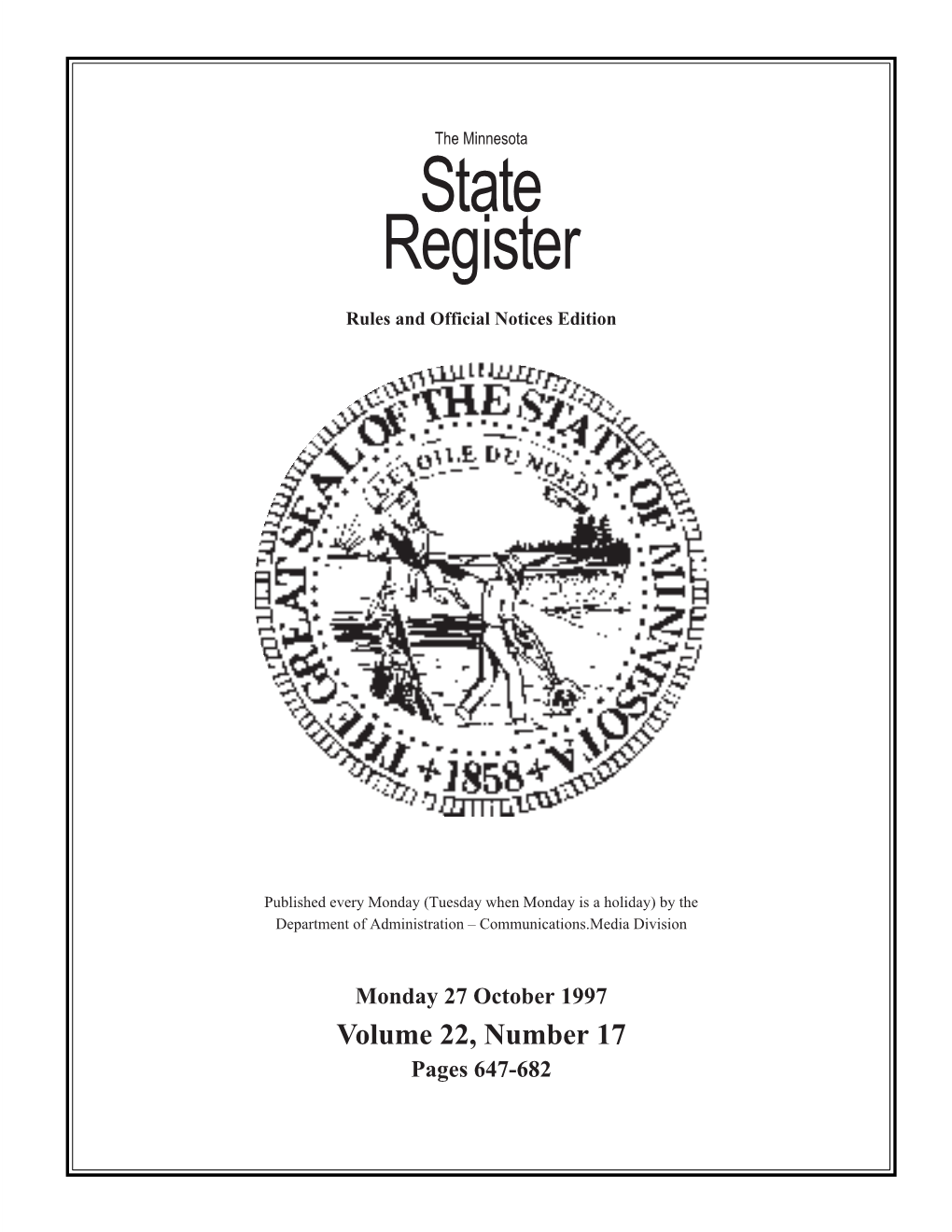 State Register Volume 22, Issue 17