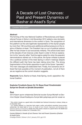 A Decade of Lost Chances: Past and Present Dynamics of Bashar Al-Asad’S Syria*