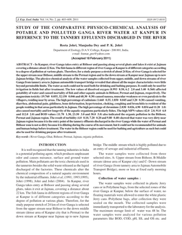 Study of the Comparative Physico-Chemical Analysis of Potable and Polluted Ganga River Water at Kanpur in Reference to the Tannery Effluents Discharged in the River