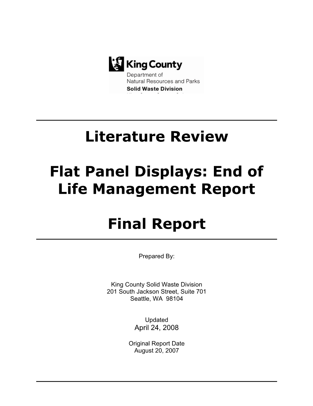 Flat Panel Displays: End of Life Management Report