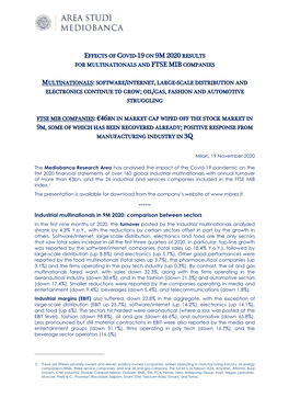 Effects of Covid-19 on 9M 2020 Results