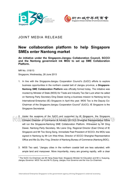 New Collaboration Platform to Help Singapore Smes Enter Nantong Market