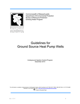 Guidelines for Ground Source Heat Pump Wells