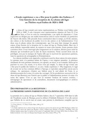 Une Histoire De La Réception De La Donna Del Lago Au Théâtre Royal Italien De 1824 À 1848